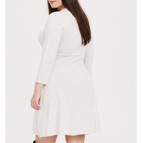 Torrid Oatmeal Heather Mini Sweater Cross Front Skater Dress Lace-Up Lattice - Picture 2 of 15